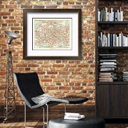 «Карта Парижа с пригородами 1» в интерьере кабинета в стиле лофт с кирпичными стенами