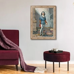 «Ferdinand Columbus, second son of Columbus» в интерьере гостиной в бордовых тонах
