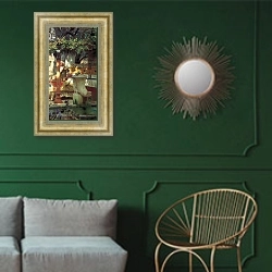 «Танец среди мечей. 1881» в интерьере классической гостиной с зеленой стеной над диваном