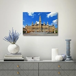 «Венская ратуша, Австрия» в интерьере современной гостиной с голубыми деталями