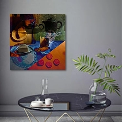 «Фотонатюрморт со стаканом чая» в интерьере современной гостиной в серых тонах
