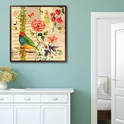 «Винтажный коллаж нотами, бабочками и птицами» в интерьере коридора в стиле прованс в пастельных тонах
