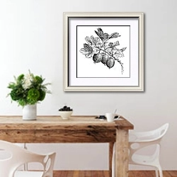 «Gooseberry (Ribes grossularia) vintage engraving» в интерьере кухни с деревянным столом
