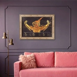 «Leaf of a manuscript on Thai military art depicting the image of a Garuda, 1815» в интерьере гостиной с розовым диваном
