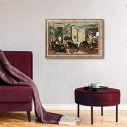 «Interior or, The Salon with Three Lamps, 1899» в интерьере гостиной в бордовых тонах