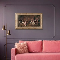 «Signboard of Gersaint» в интерьере гостиной с розовым диваном