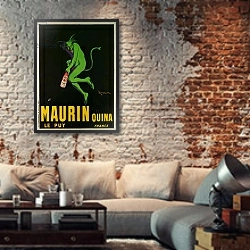«Poster advertising 'Maurin Quina', Le Puy, France» в интерьере гостиной в стиле лофт с кирпичной стеной