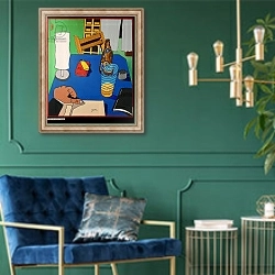 «Still life with a drink, 2001, oil on canvas» в интерьере в классическом стиле с зеленой стеной
