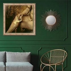 «Bathsheba Bathing, 1654 2» в интерьере классической гостиной с зеленой стеной над диваном