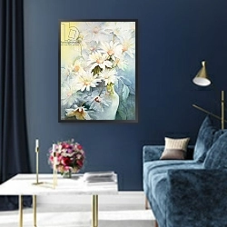 «Chrysanthemum, Snowcap» в интерьере в классическом стиле в синих тонах