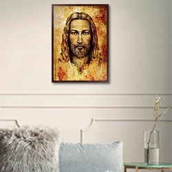 «Карандашный рисунок Иисуса на старинной бумаге» в интерьере в классическом стиле в светлых тонах