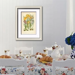 «Yello Water Iris, Stinking I., Columnas Trichonema, Purple Spring Crocus, Least Spring c. Golden c.,» в интерьере столовой в стиле прованс над столом