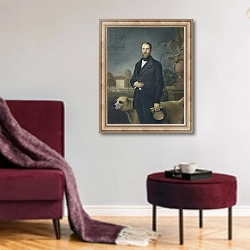 «Otto von Bismarck, c.1850» в интерьере гостиной в бордовых тонах