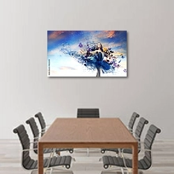 «Балерина в синей пачке с бабочками» в интерьере конференц-зала над столом для переговоров