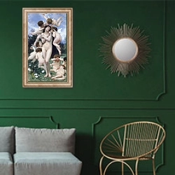 «Весна 4» в интерьере классической гостиной с зеленой стеной над диваном