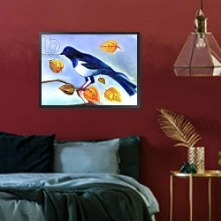 «Autumn Magpie, 2012,» в интерьере спальни с акцентной стеной
