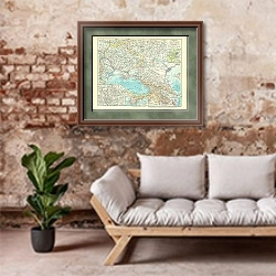 «Карта Украины и Северного Кавказа» в интерьере гостиной в стиле лофт над диваном