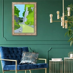 «A man fishing in a valley» в интерьере в классическом стиле с зеленой стеной