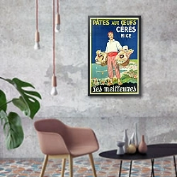 «Poster advertising pasta made by 'Ceres'» в интерьере в стиле лофт с бетонной стеной