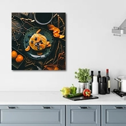 «Блинчики с черникой и апельсинами» в интерьере кухни в голубых тонах