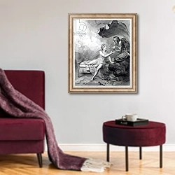 «Thomas Chatterton receives a bowl of poison from Despair» в интерьере гостиной в бордовых тонах