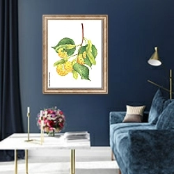 «Ветвь с желтыми цветками липы» в интерьере в классическом стиле в синих тонах