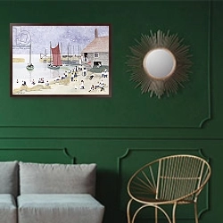 «Old Mousehole, 1993» в интерьере классической гостиной с зеленой стеной над диваном