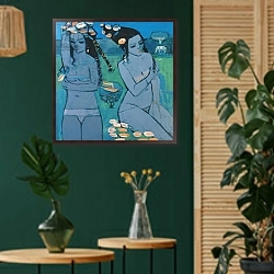 «Evening, 1994» в интерьере в этническом стиле с зеленой стеной