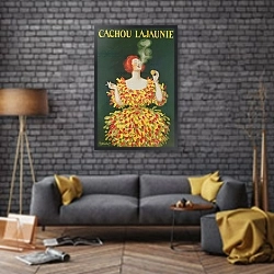«Poster advertising cachou Lajaunie» в интерьере в стиле лофт над диваном