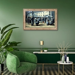 «The Convalescents, 1861» в интерьере гостиной в зеленых тонах