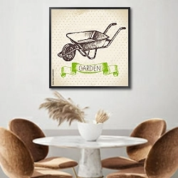 «Иллюстрация с садовой тачкой» в интерьере кухни над кофейным столиком