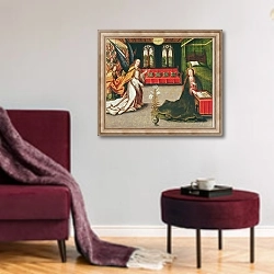 «Annunciation 2» в интерьере гостиной в бордовых тонах