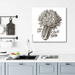 «Иллюстрация со стеблем сельдерея» в интерьере кухни над мойкой
