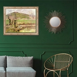 «Landscape near Pont-Aven, 1888» в интерьере классической гостиной с зеленой стеной над диваном