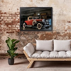 «Buick 90 Convertible Coupe '1932» в интерьере гостиной в стиле лофт над диваном