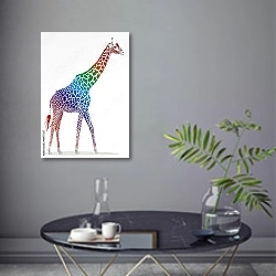 «Разноцветный жираф» в интерьере современной гостиной в серых тонах