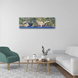 «Италия. Чинкве-Терре. Риомаджоре. Панорама» в интерьере современной гостиной в светлых тонах