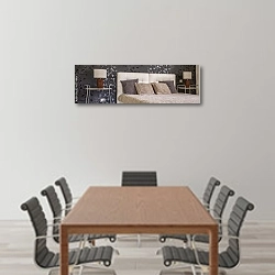 «Роскошный интерьер спальни с тёмными обоями» в интерьере конференц-зала над столом для переговоров