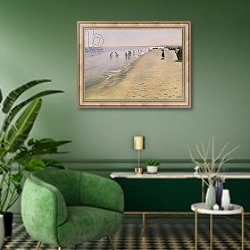 «Summer Day at the South Beach of Skagen, 1884» в интерьере гостиной в зеленых тонах