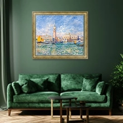 «Венеция. Дворец Дожей 1881» в интерьере зеленой гостиной над диваном