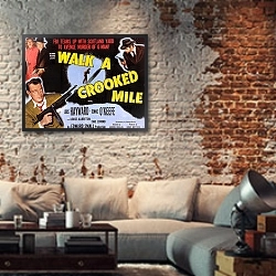 «Film Noir Poster - Walk A Crooked Mile» в интерьере гостиной в стиле лофт с кирпичной стеной