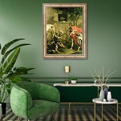 «The Infant Cyrus with the Shepherd» в интерьере гостиной в зеленых тонах