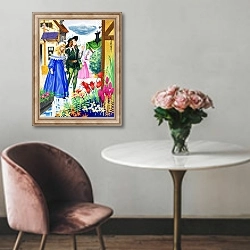 «Couple admiring flowers» в интерьере в классическом стиле над креслом