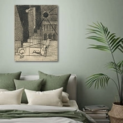 «Dessin pour Aurélia; VII Place de la Concorde» в интерьере современной спальни в зеленых тонах