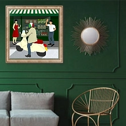 «Ciao» в интерьере классической гостиной с зеленой стеной над диваном