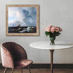 «Весельные корабли на свежем ветре» в интерьере в классическом стиле над креслом