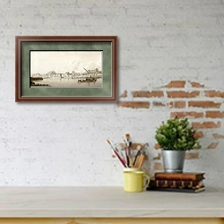 «Gezicht vanaf het water op Tortosa» в интерьере кабинета с кирпичными стенами над письменным столом