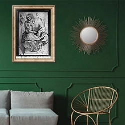 «The Prophet Jeremiah, after Michelangelo Buonarroti» в интерьере классической гостиной с зеленой стеной над диваном