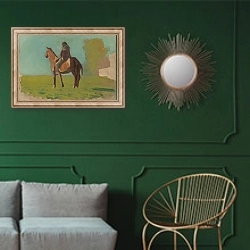 «Apache (2)» в интерьере классической гостиной с зеленой стеной над диваном