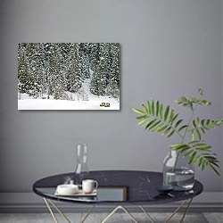 «Французские Альпы. Еловый лес» в интерьере современной гостиной в серых тонах